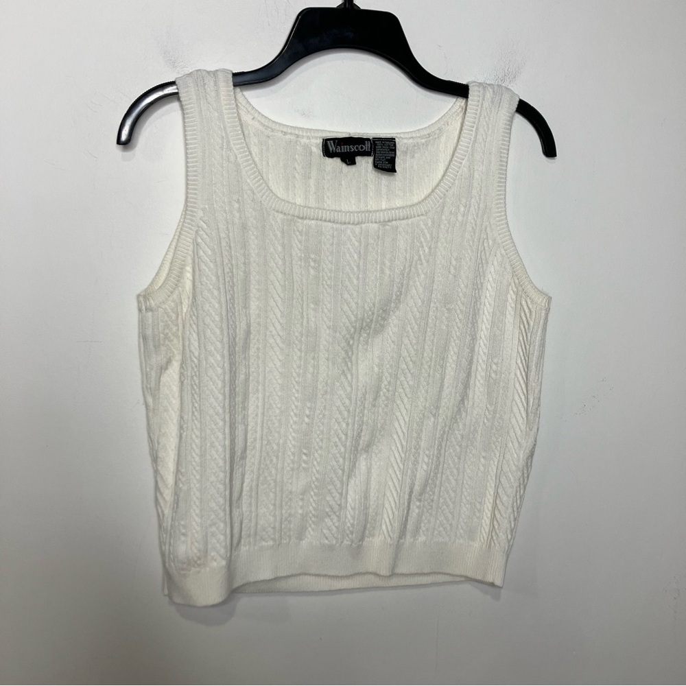 Wainscott white‎ sweater tank top 100% cotton vintage retro women’s size large